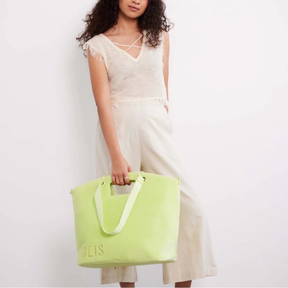 NWT BÉIS / Beis Citron Green Terry Tote Bag - Picture 5 of 13